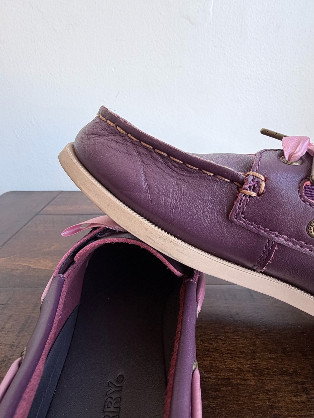 Sperry Kids Authentic Original Boat Shoes Fig Burgundy Pink Ribbon Youth 5M - Picture 7 of 11